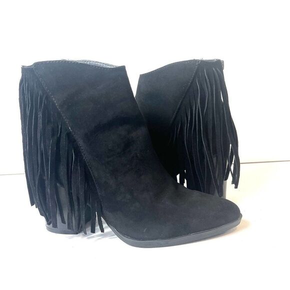 Madden Girl Black Suede Fringe Ankle Boots Women's Size 7.5B Heeled Boots Shaare - Picture 3 of 12